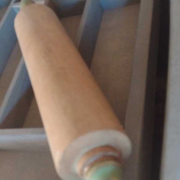 Antique Wooden Rolling Pin with Green Handles - Picture 3 of 3